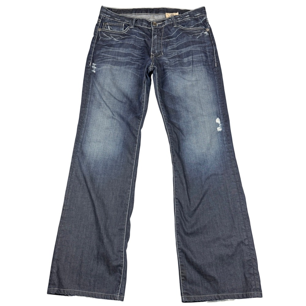 VTG Monarchy Bootcut Jeans Men 36x33 Blue Flap Pockets Distress Heavy Stitch Y2K